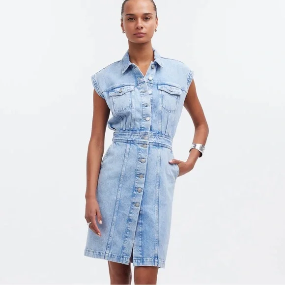 Madewell NWOT Denim Cap-Sleeve Shirtdress in Aquino Wash Size 8 - Picture 1 of 10